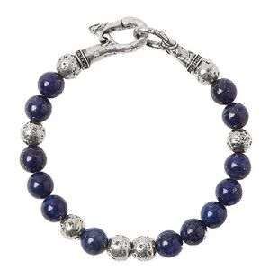 John Varvatos Lapis and Sterling Silver Beaded Bracelet